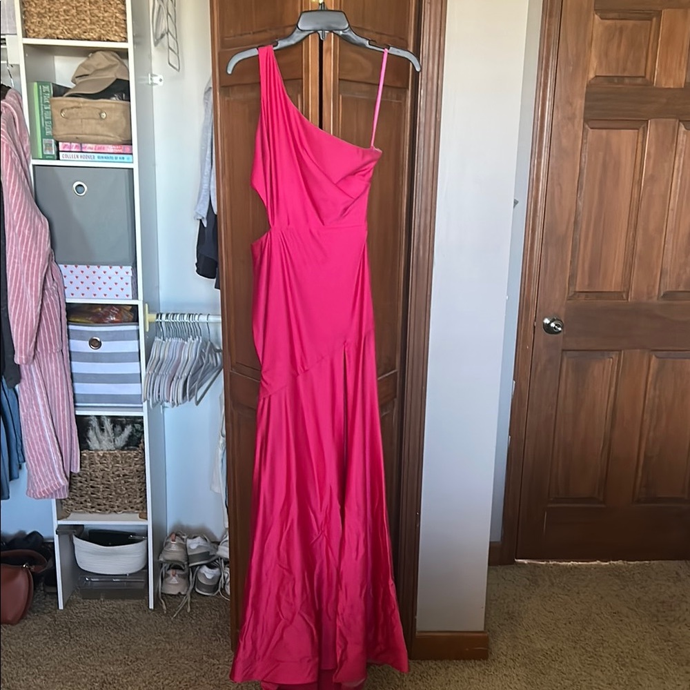 Blondie Nites Pink Asymmetrical One-Shoulder Gown